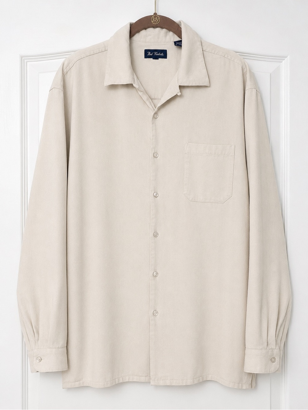 Paul Fredrick 100% Silk Shirt Men’s Large Beige Tan Button Front Long Sleeve